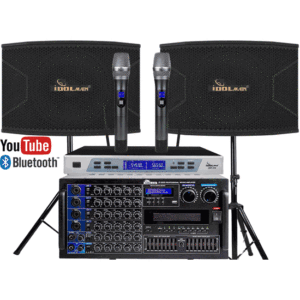 IDOLmain 6000W Mixing Amplifier,High-end 3000W Floor Standing Speakers & Dual Wireless Microphones Limited Edition Professional Performance With Anti Feedback Home Karaoke Package System FREE GIFTS 